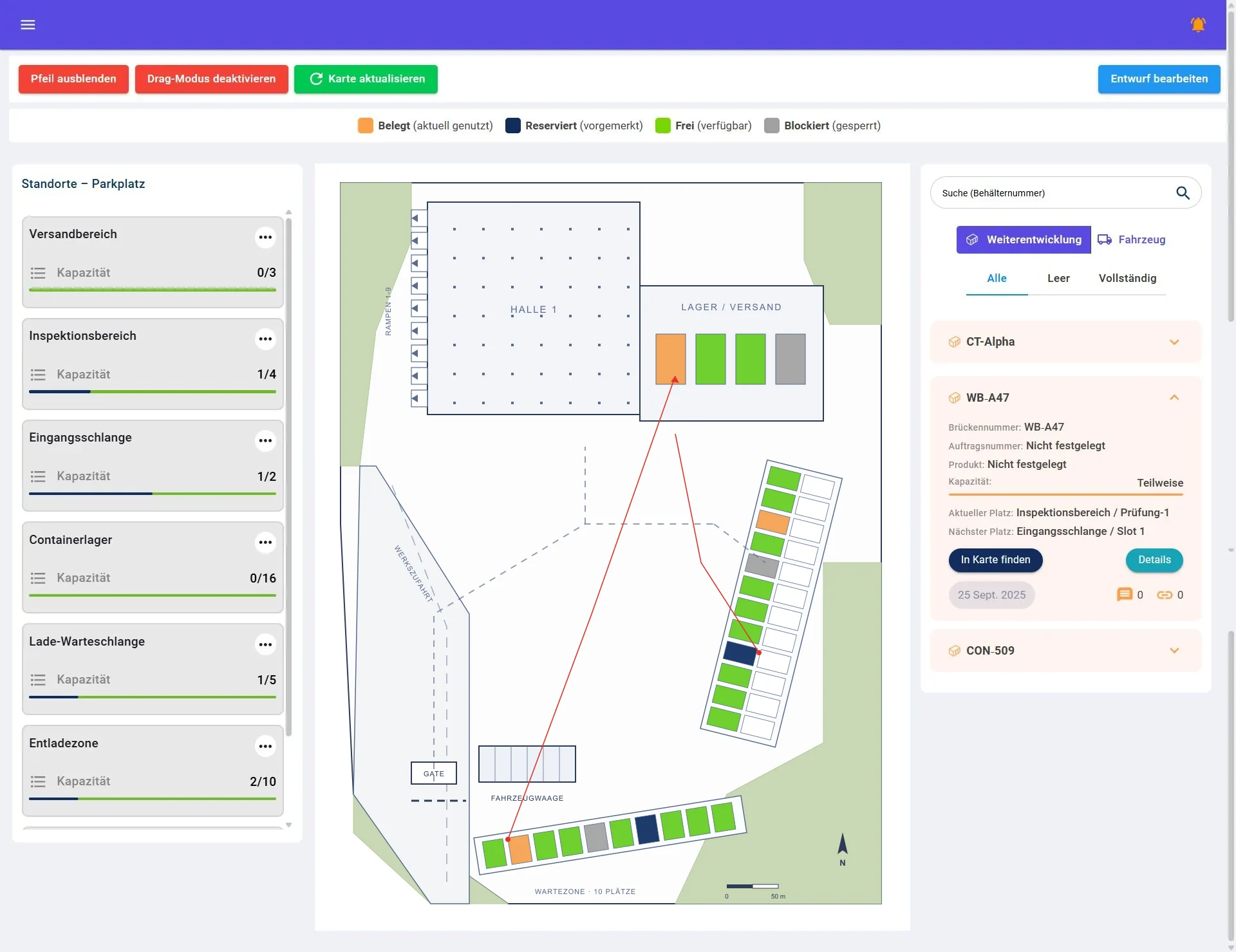YardPilot360 Dashboard – Hofübersicht mit Slotbelegung in Echtzeit (Musterdarstellung)